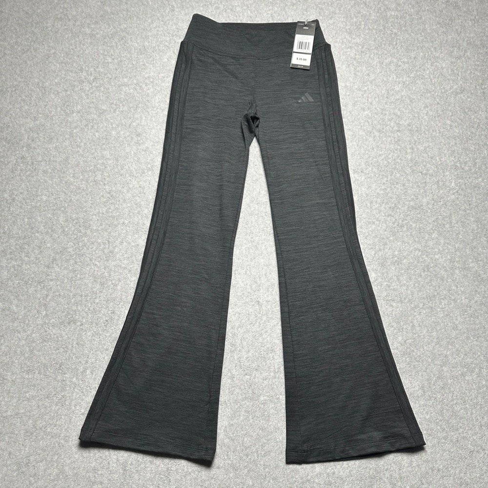Adidas Girls Grey Black Flare Leggings Space Dye Athletic Pants Size M 10/12